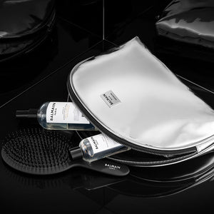 silver patent leather pouch gift set || balmain hair couture